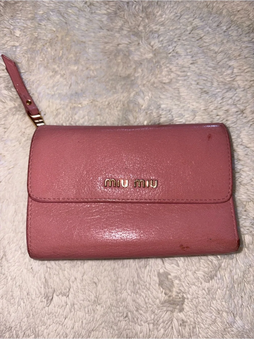Miu Miu Rose Pink Zippy Leather Wallet with Gold Logo